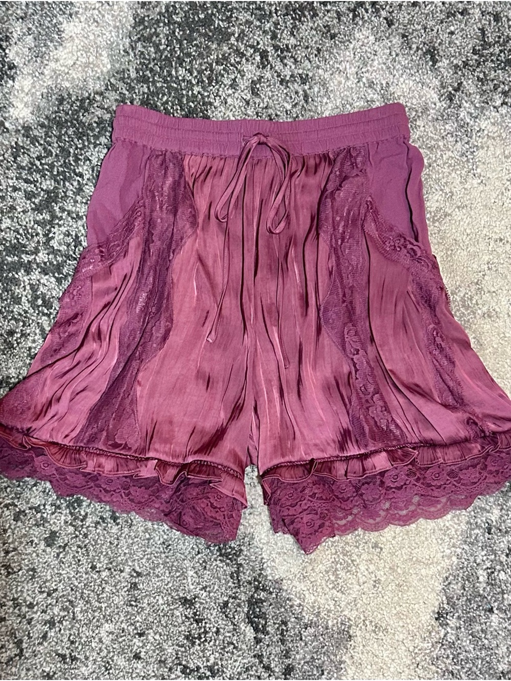 Free People Evermore Plum Satin Lace-Trim Shorts